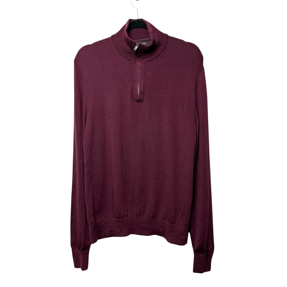 Banana Republic Mens Red Maroon 100% Merino Wool 1/4 Zip Sweater M Christmas